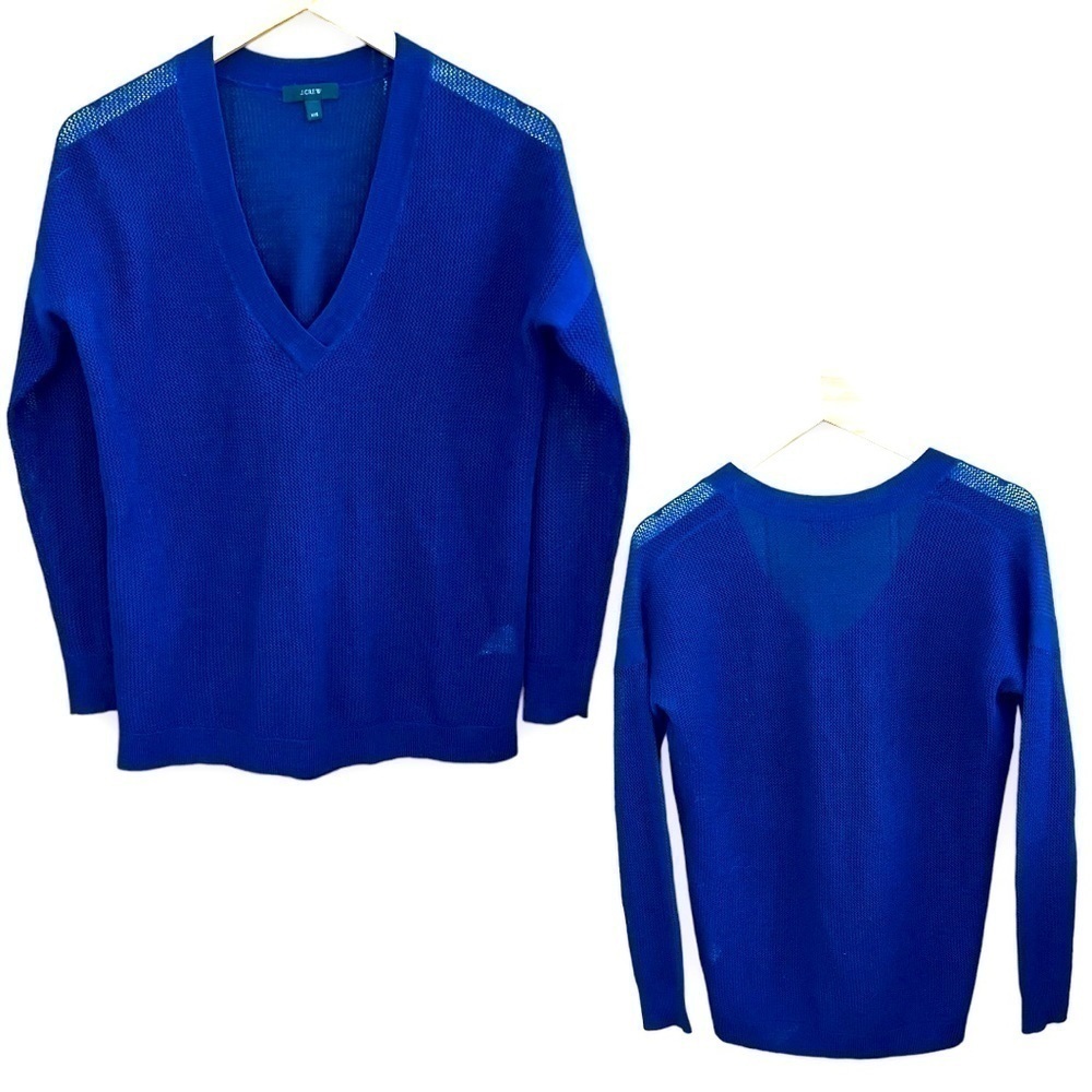 J. Crew Navy Semi-Sheer V-Neck Sweater, Size XX-Small